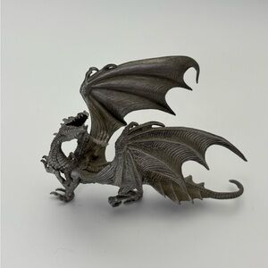 Vintage Pewter Dragon Figurine With Warrior Rider